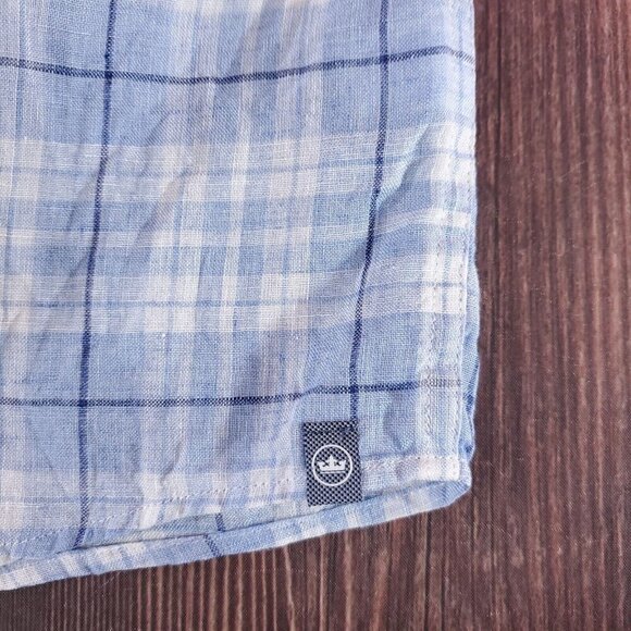 Peter Millar Mens Size Large Blue White 100% Linen Long Sleeve Button Down Shirt - Picture 7 of 12